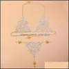 Belly Chains Stonefans Exquisite Flower Underwear Anklets Rhinestone Bikini Chain Crystal Sexy Body Bra Thong Set Underclothes Women Dhvnd