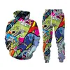 Men's Tracksuits Hip Hop Graffiti 3D Cartoon Printed Hoodie Pants Suit Cool Men/Women 2 Pcs Sportwear Tracksuit Set Spring Autumn Men's