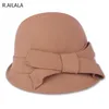 Wide Brim Hats Ladies Party Banquet Formal Headwear Spring Autumn Fashion British Top Hat Rolled Asymmetric Bow 100% Wool Felt Fedoras 220920