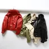 Women's Leather Faux FTLZZ Spring Autumn Green Jackets Casual Women Short Vintage Loose Pu Female Black Red Coats 220919
