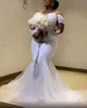 Arabisk stil 2022 plus storlek sjöjungfrun bröllopsklänningar med applikationer svep tåg långärmad pärlspärrad brudparty klänningar vestido de novia gb0920