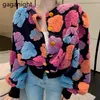 Women's Jackets Gaganight Women Flower Long sleeved Autumn Winter Color Contrast Korean Chic Retro All match Loose Female 220924