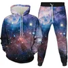 Tracksuits voor heren herfst en winter heren hoodie zwart gat starry sky print 3d casual sport trui oversized set