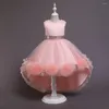 Flickaklänningar Flower Gril Dress Trail Princess Mesh Fluffy kjol Show Performance Sequin Children's Grils Ball Gown Wedding Party Party