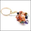 Key Rings Folk Crafts Gemstone Natural Stone Key Ring Quartz Amethyst Tiger Eye Crystal Keychain Agate Ore Meditation Pendant Hangbag Dhghw