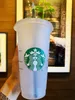 Starbucks 24OZ / 710ml Taza de plástico sirenita confeti Vaso Diosa regalo Tapa Reutilizable Claro Beber Parte inferior plana Paja Bardian Color