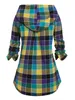 Women's Jackets Long Sleeve Plaid Hoodie Button Down Blouse Tops High Low 2 in 1 Top with Hood 220919
