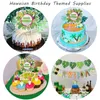 Fournitures de fête Hawaii Aloha Happy Birthday Bunting Banner Flamingo Palm Leaf Ananas Cake Insert Card Summer Tropical Beach Party