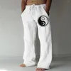 Herrenhose Herren Harajuku Vintage-Stil Strand Yinyang Baguai Design Bedruckt Lässige Leinentasche Schnürung Große Größe