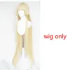 Feestmaskers Chobits Chii 51 inch 130 cm lange melk gouden blonde rechte cosplay pruiken hitte weerstand haar gratis pruik pruik cap