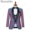 Mäns kostymer Blazers One Button Slim Fit Groom Tuxedo Purple Pattern Jacketpantsvest Tuxedos med Black Lapel Men Suits Custom Made 220920