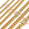 6mm-14mm Hip Hop Cuban Chain Armband Full Zircon Dragon Buckle 18K Real Gold Plated Cool Men Bangle smycken