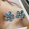 Boucles d'oreilles pendantes en cristal pour femmes, lustre en cristal, faites à la main, fleurs bleues, personnalité, nouvelle collection 2022