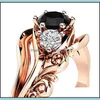 Band Rings Huitan Witch Ring Unique Black Stone Prong Seting Twist Band Design Rose Gold Color Women Engagement Finger Rings Whose DHQ7T