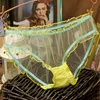 Moda Mulher Girl Gaze Lace Panties transparente Candy Color