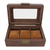 Scatole d'oro Custodia in legno Box 3 slot cerniera in metallo Display di motivi vintage naturale per orologi di conservazione marrone