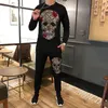 Survêtements pour hommes automne et hiver hommes Roses crâne forage 2 pièces ensemble mince marque de mode vêtements