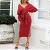 Women's Sweters Women's BG World 2022 Autumn Winter Knite Dress Slim Sweater V-deter