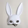 Home Halloween Supplies Masquerade Dress Up Mask Long Rabbit Ear Masks Cute Bunny Mask Black White Upper Half Face Ball Party Masks LT043