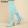 Stiefel Eilyken Neues Design PU-Leder über dem Knie Fashion Runway Square High Heels Sexy Spitzschuh Reißverschluss Damenschuhe L220916