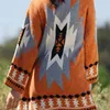 Woman Sweater Fall Winter Fashion Long Sleeve Oversized Open Front Geometric Pattern Knit Cardigan Coats Sweaters for Women