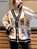여자 S 니트 티 티스 가을 가을 여성 니트 스웨터 베어 카디건 귀여운 탑 한국 일본 패션 크로 셰 뜨개질 하라주 쿠 느슨