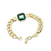 Charm-Armbänder MiCHNLSMY Simuliertes grünes Smaragd-Armband für Frauen, quadratisch geschliffene Edelsteine, Teenager-Mädchen, 18 Karat vergoldet, personalisierbar