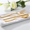 disposable dinnerware golden silver rose gold knife and fork spoon plastic tableware set birthday party wedding tableware supplies