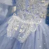 Blue Lace Flower Girl Bows Children's First Holy Communion Dress Princess Formal Tulle Ball Gown Wedding Party 2-14 Years 403