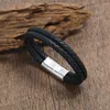 Tennisbanden met dubbele laag gevlochten lederen armband voor mannen roestvrijstalen magnetische gespanschand heren polsband handketen sieraden