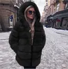 Damen Kunstleder Winterimitat Fuchspelz Kapuze mittellange Mäntel lässige Mode Straße Mehrfarbig einfarbig Outdoor-Wärme Langarm-Plüschmantel Größe S-4XL