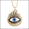 Pendant Necklaces Fatima Hand Pendant Necklace Turkey Evil Blue Eyes Diamond Sweater Chain Hollow Lucky Pendants Adjustable Gold Neck Dhaxp