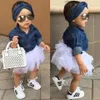 New Kids Baby Girl Clothes Denim Shirt Clothes Lace Tulle Skirts Headband Outfits 3pcs Set Newborn Jean Shirt For Girl Clothes Y202921410