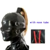 Andere slipjes sexy erotische club lingerie handgemaakte zwarte latex kappen masker met ogen mondtanden gag plug deksel neusbuis paardenstaart pruik pruik zip w220920