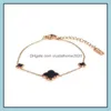 Charm Bracelets Korean Version Of 18K Rose Gold Four-Leaf Clover Bracelet For Girls Black Epoxy Titanium Steel Jewelry Drop Pendant66 Ot4Ta