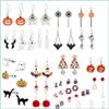 Boucles d'oreilles à tige pendantes pour Halloween - Citrouille/araignée/sorcière/fantôme/chauve-souris/skl/lèvres de vampire/toile d'araignée S pour femme Dhujz