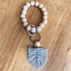 Party Wood Bead Armband Keychain Pure Wood Color Car Chain Cotton Tassel Keyring With Eloy Ring Wood Pärled Decoration Pendant GWE14284