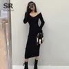 Casual Dresses Singreiny Women Autumn Knited V Neck Sexy Slim Elastic Overized Basic Bodycon tröja Vinter Knit Varm lång 220919