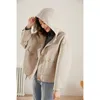 Kvinnans jackor 21 Autumn and Winter Urban Leisure Loose Hooded Kort dubbelsidig tweedjacka Coat Women 20033