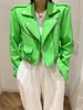 Kvinnors läder faux lautaro y2k kort grön gecko biker jacka långärmad blixtlås bälte färgade stilfulla ytterkläder för kvinnor mode 220919