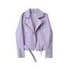 Womens Leather Faux Spring Autumn Pu Jacket Women Purple Zipper Slim Short Biker Jackets Coat Kvinnliga Outwear Veste Femme Tops 220920