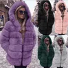 Kobiety sztuczne skórzane zimowe imitacja Futra z kapturem płaszcze średniej długości zwykłe modne ulicy wielokolorowe stałe kolor na zewnątrz ciepło Pluszowy płaszcz długi rękaw rozmiar s-4xl