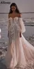 Abiti da sposa romantici in tulle A Line Boho Beach con spalle scoperte con maniche lunghe staccabili Abiti da sposa Plus Size Applique in pizzo Sweep Train Robes de Mariee CL1168