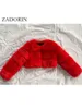 Women's Fur Faux ZADORIN Fashion Women Crop Top Coat Winter Thick Fluffy Long Sleeve Short Style Slim ry Jacket Coats 220919