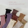 Socks Spring Autumn Vintage Children's Baby Girl Solid Ribbed Thin Cotton Princess Cute Lace Fungus Edge Knee High 220919