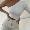 Women's T Shirts Summer Elegant One Shoulder White Ribbed Knitted Tops Outfits Fashion Sexig Backless Top Clothes Y2K Streetwear 2022