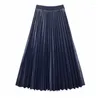 Jupes Automne Hiver Taille Haute Longue Plissée Femmes 2022 Vintage Noir Faux Cuir Maxi Jupe Bureau Dame Jupes Femme