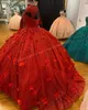 Kraliyet mavisi quinceanera elbise payetli boncuk kapalı omuz ayva topu el yapımı çiçek kristal korse tatlı 15 doğum günü partisi balo vestidos de 15 anos kırmızı yeşil