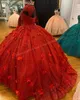 Robe De Quinceanera Bleu Royal Paillettes Perles Hors Épaule Coing Robe De Bal À La Main Fleur Cristal Corset Doux 15 Fête D'anniversaire De Bal Robes De 15 Anos Rouge Vert