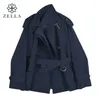 Mulheres Trench Coats Outono Inverno Curto Navy Trench Coat para Mulheres Lapela Windbreaker Jaqueta com Cinto Elegante Feminino Solto Coreano Outerwear 220920